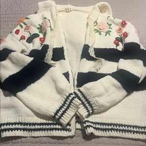 Striped Navy and White zip up sweater